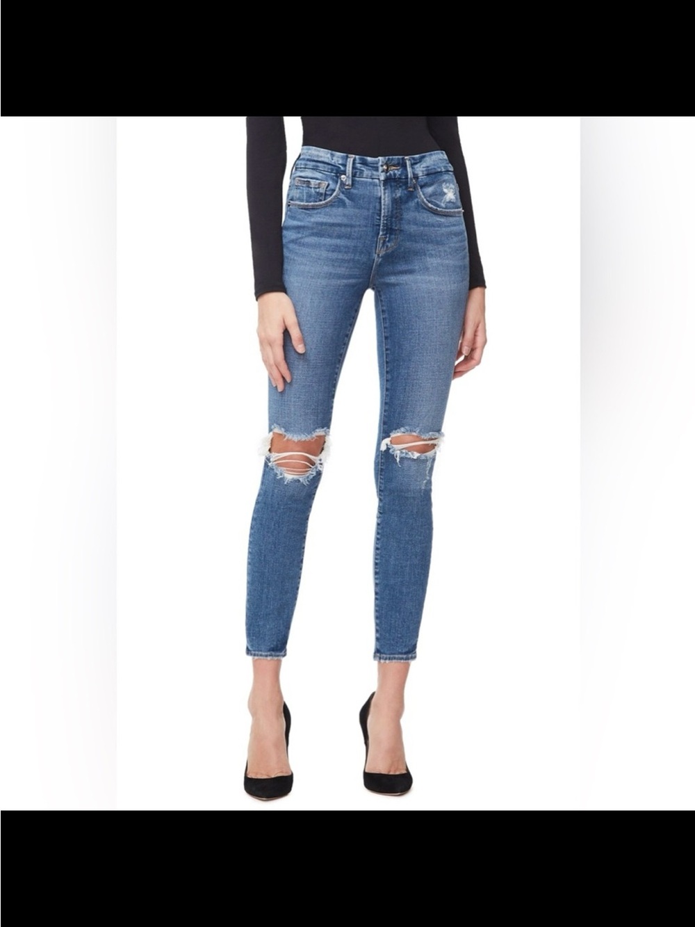 Good American Good Legs Crop Jeans 27 High Rise Distressed Skinny Blue Denim EUC